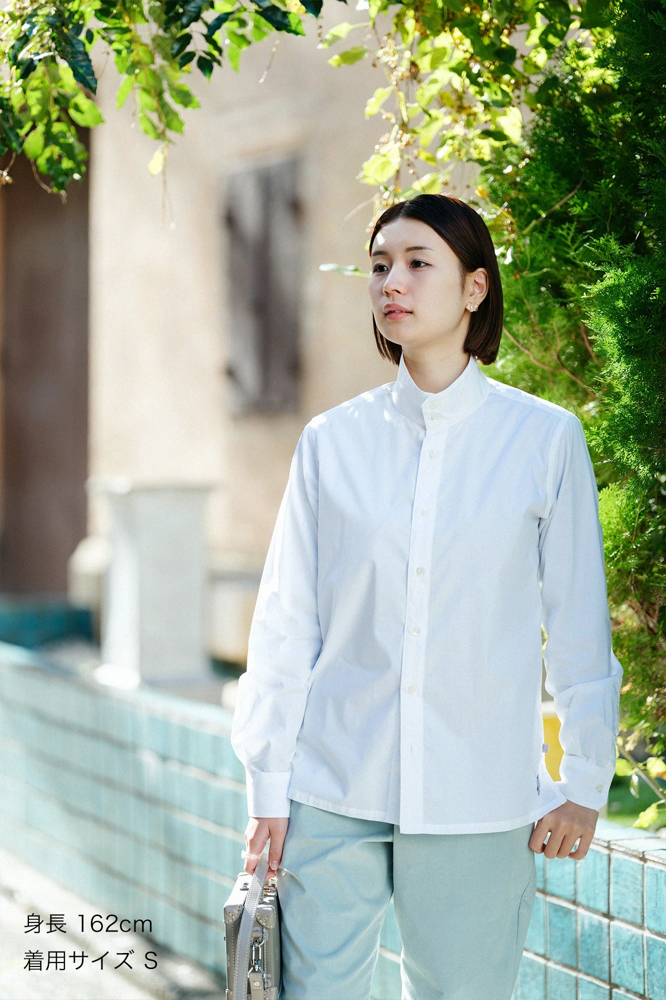 超長棉 高領襯衫／白色