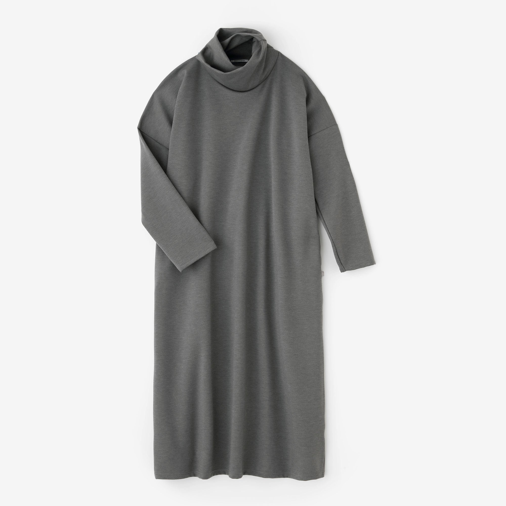 【預購】Soft Thermo(R) 羅紋針織布 高領長袖連身裙 超長版／灰色（※預計於12月9日左右發貨）