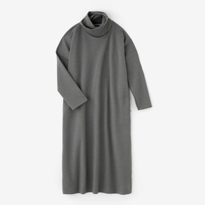 【預購】Soft Thermo(R) 羅紋針織布 高領長袖連身裙 超長版／灰色（※預計於12月9日左右發貨）