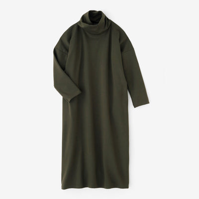 【預購】Soft Thermo(R) 羅紋針織布 高領長袖連身裙 超長版／橄欖綠（※預計於12月9日左右發貨）