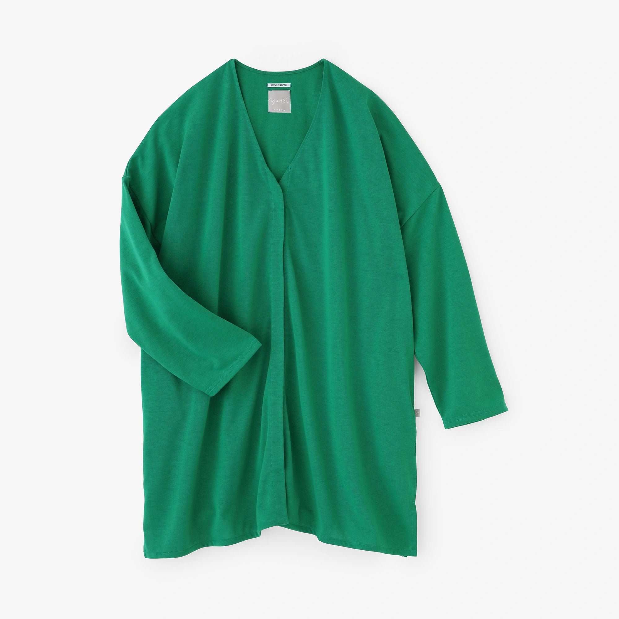 [Expédition prévue vers le 17 mars] Manteau tunique léger à col en V en jersey à fils parallèles/Vert