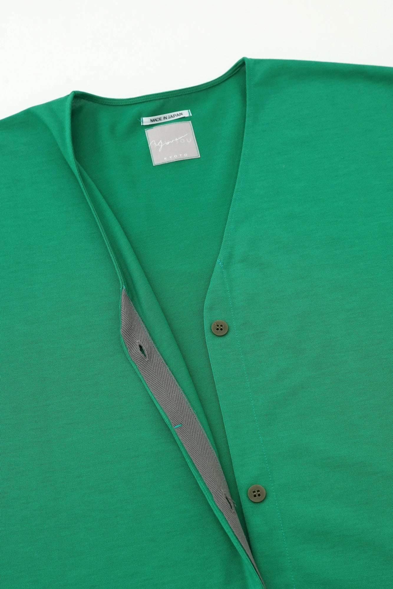 【Ships around 3/17】Parallel Yarn Jersey V-neck Light Tunic Coat / Green