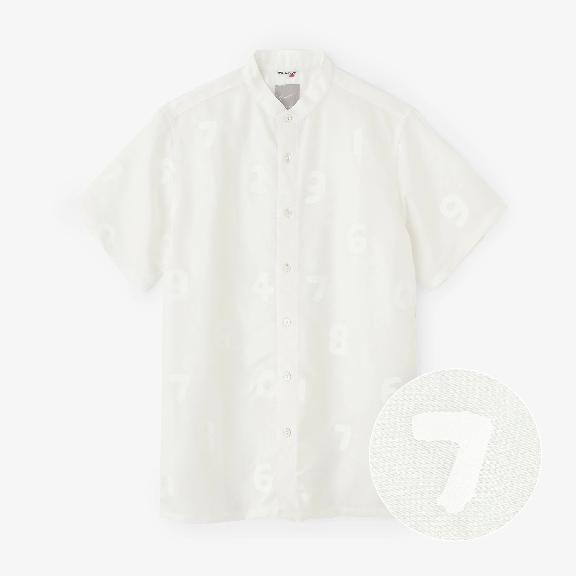 Chemise à manches courtes à col montant en tissu chambray/SO-SU-U Blanc