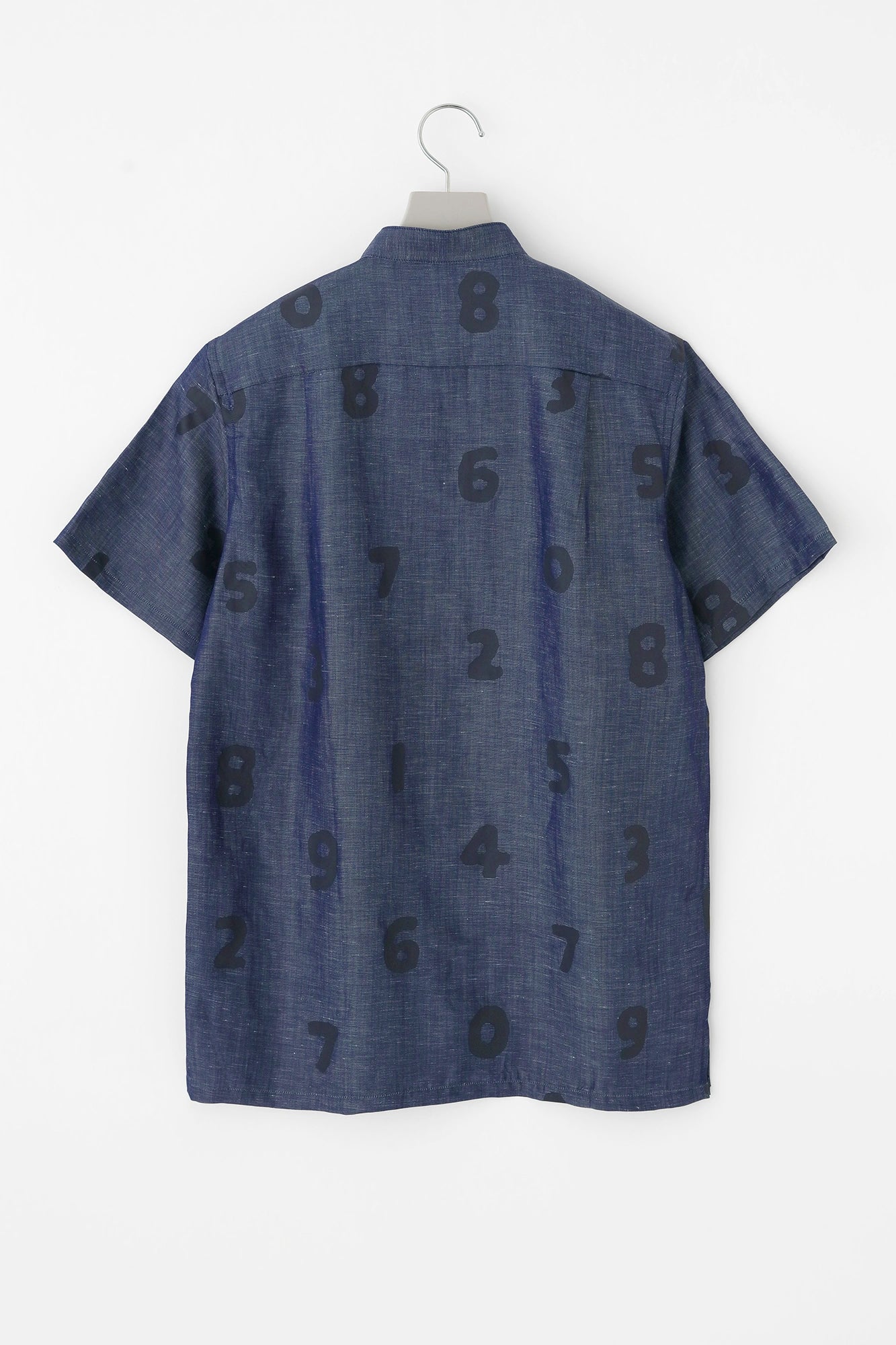 Chambray Stand Collor Short Sleeve Shirt／SO-SU-U Navy