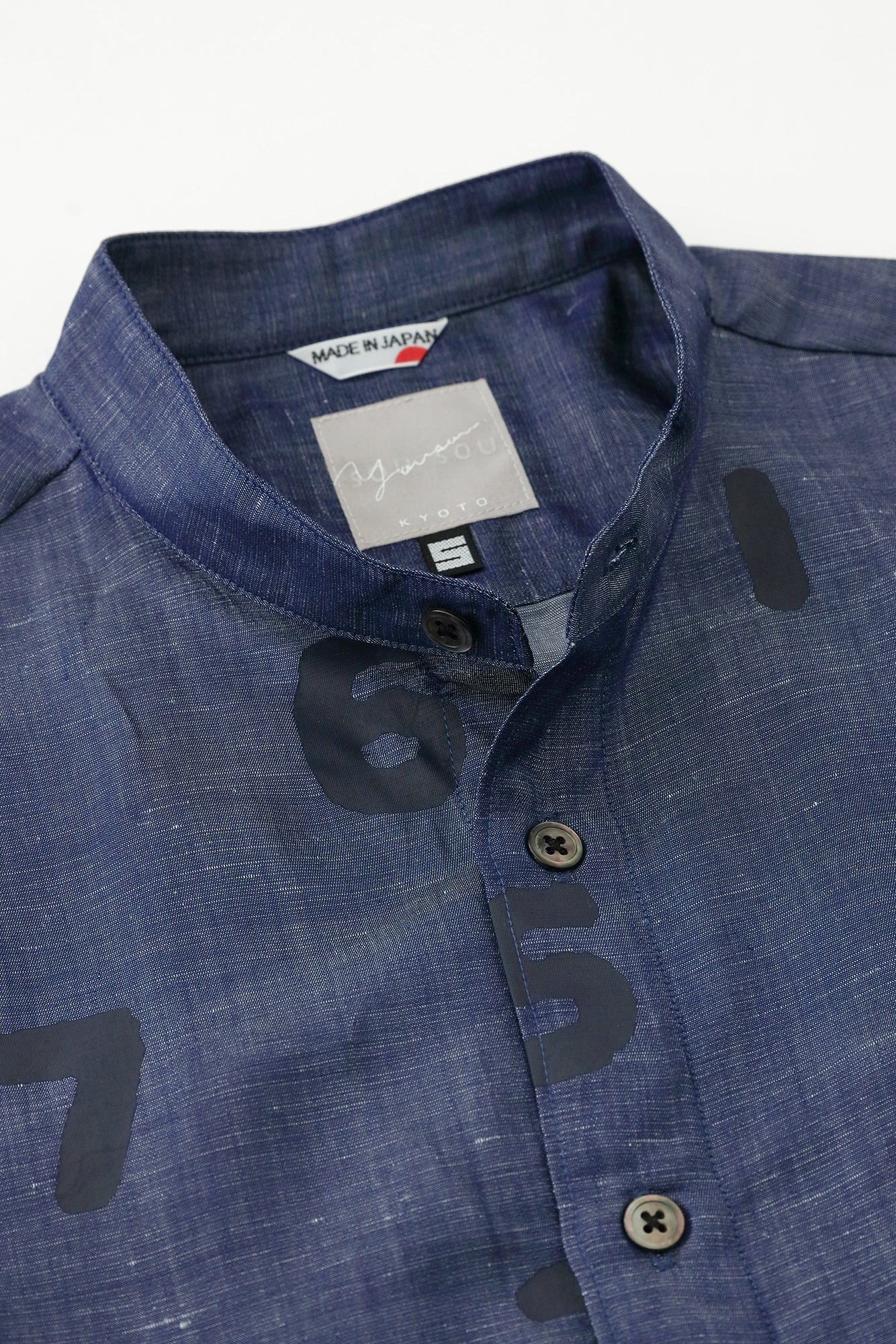 Chambray Stand Collor Short Sleeve Shirt／SO-SU-U Navy