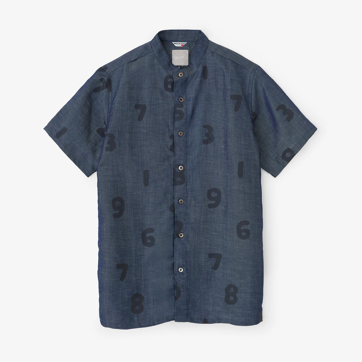 Chemise à manches courtes à col montant en tissu chambray/SO-SU-U Navy