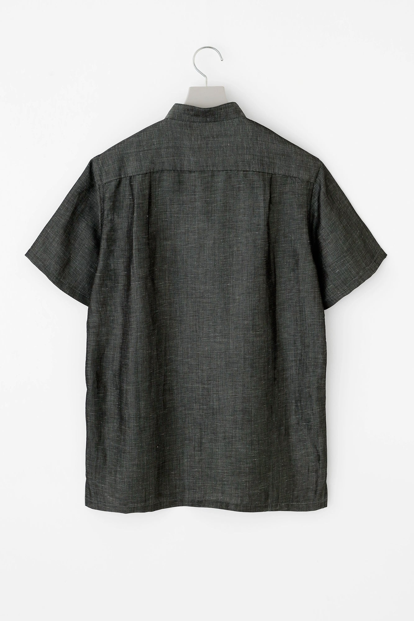 Kurzarmhemd mit Stehkragen aus Chambray-Gewebe/Lampenschwarz