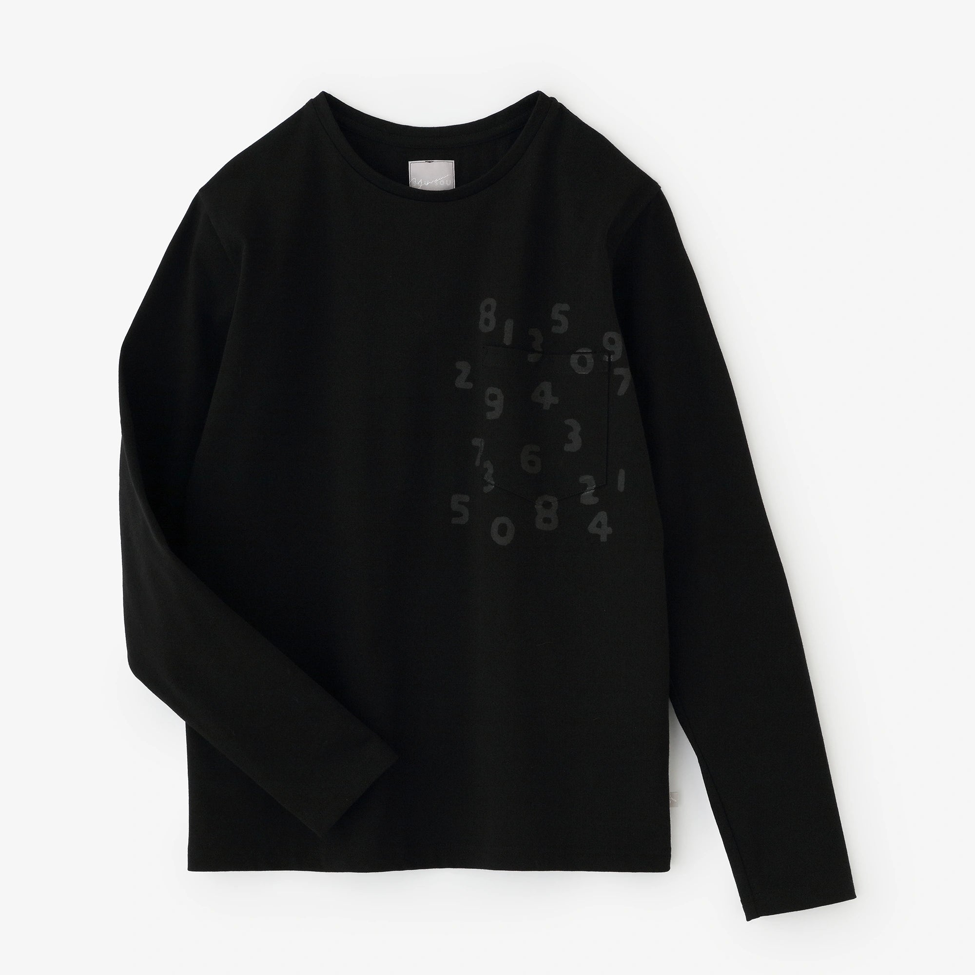 [Versand voraussichtlich um den 17. März] Plattiertes Jersey-T-Shirt mit langen Ärmeln und Taschen/Schwarz