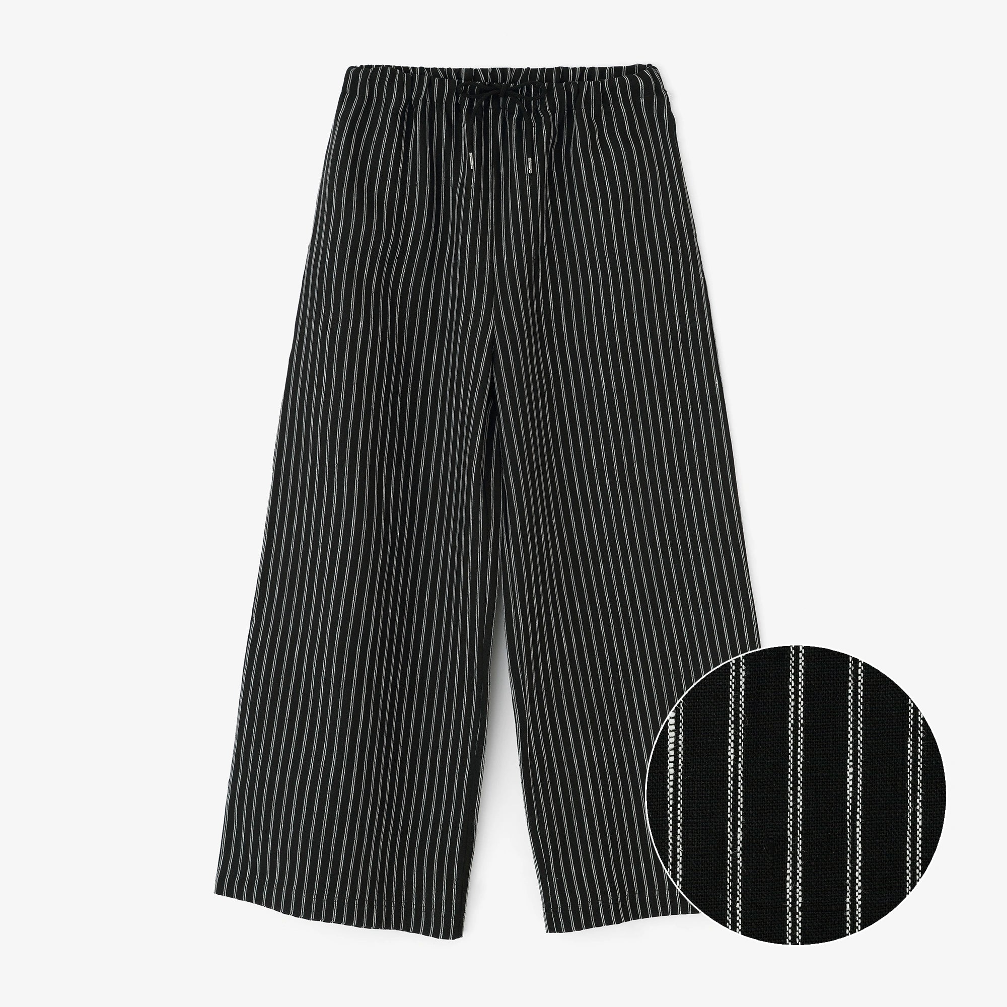 Weite Nadelstreifenhose aus Leinen/Schwarz