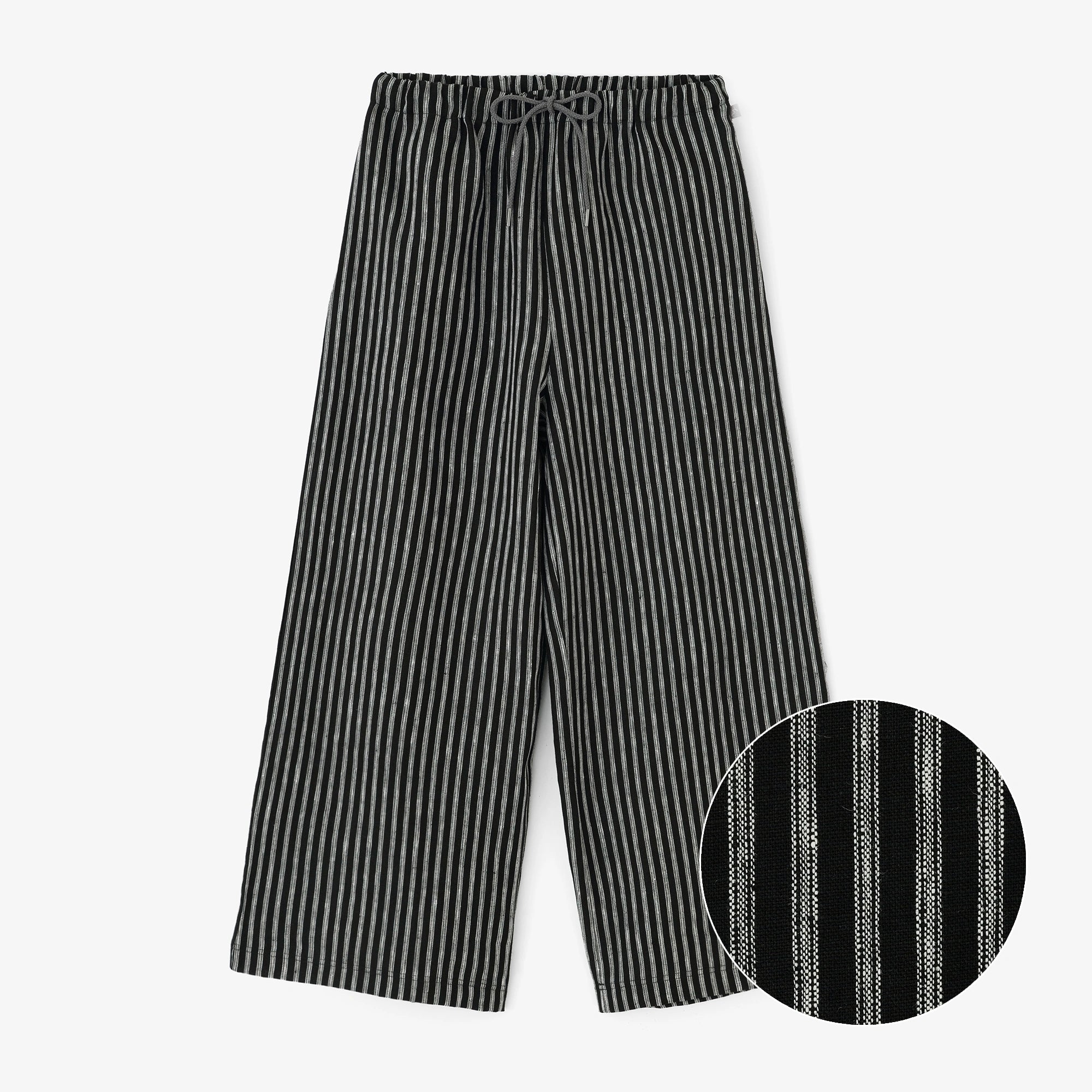 Breite Hose aus Leinen mit mehreren Streifen/Schwarz