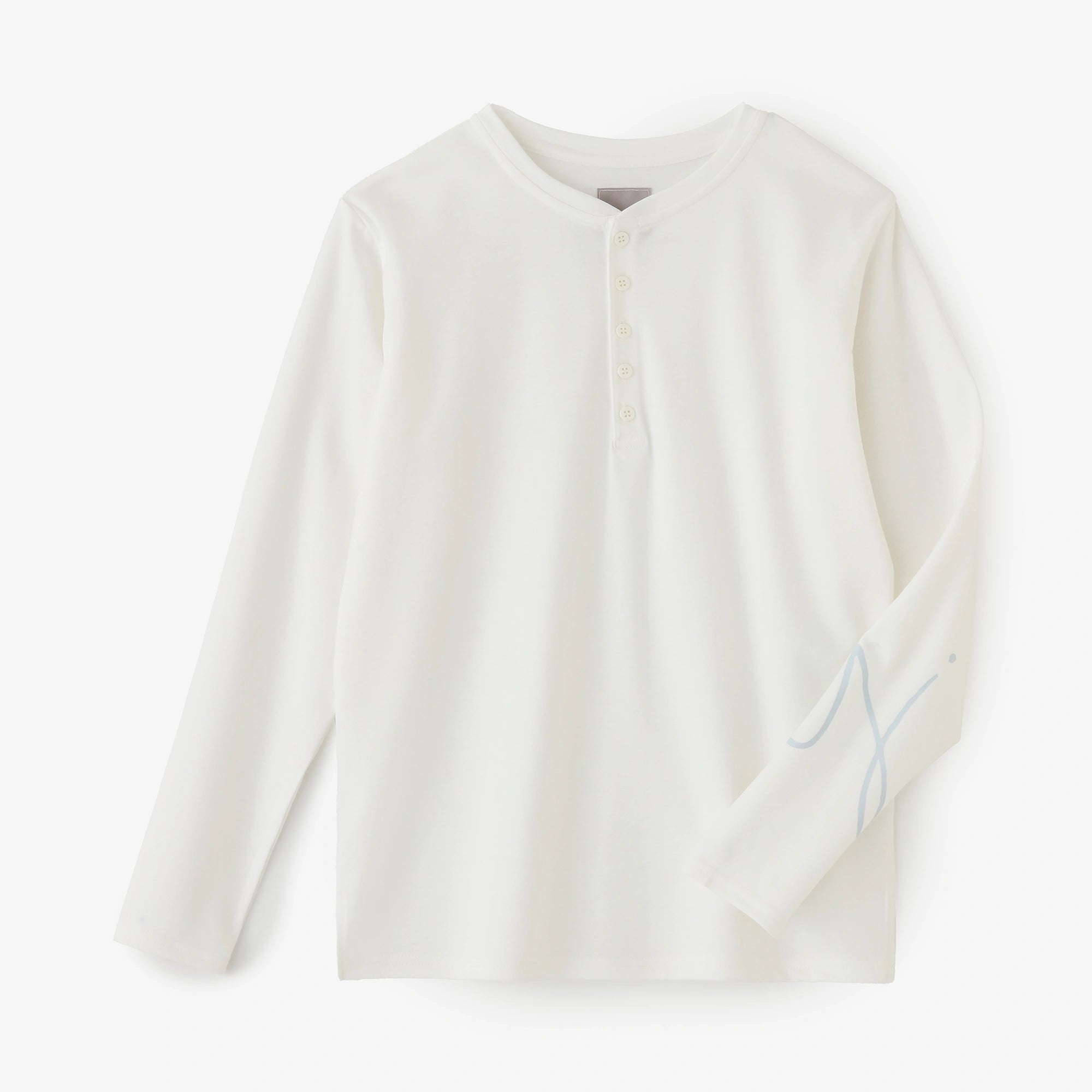 スムース編 ヘンリーネック 長袖Tシャツ／ホワイト