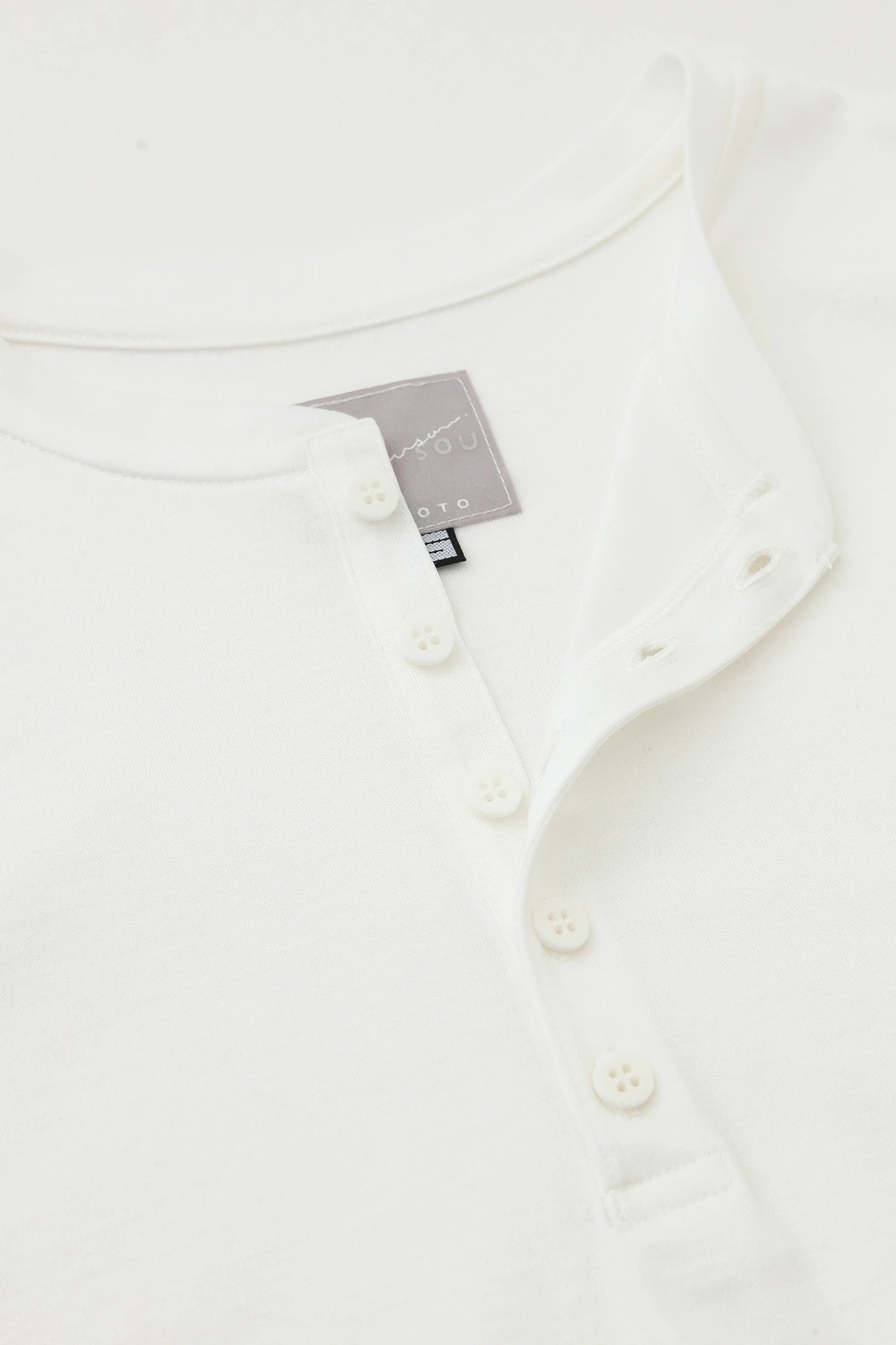 T-shirt à manches longues et col Henley lisse/Blanc
