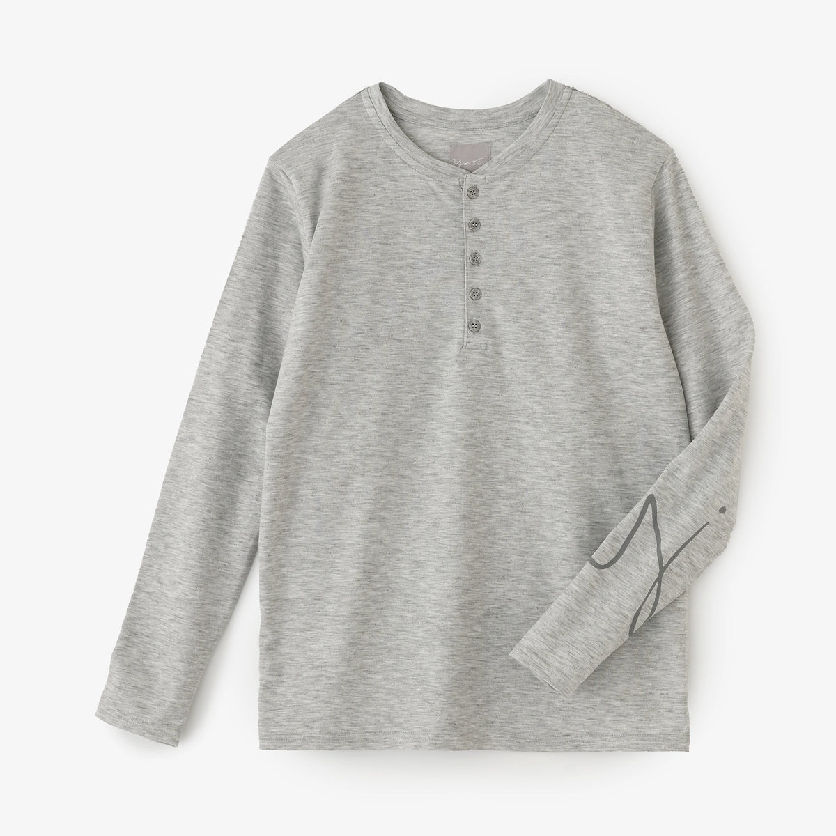 SATUR グレー 長袖ヘンリーネック スムース編 ヘンリーネック 長袖Tシャツ／ライトヘザーグレー