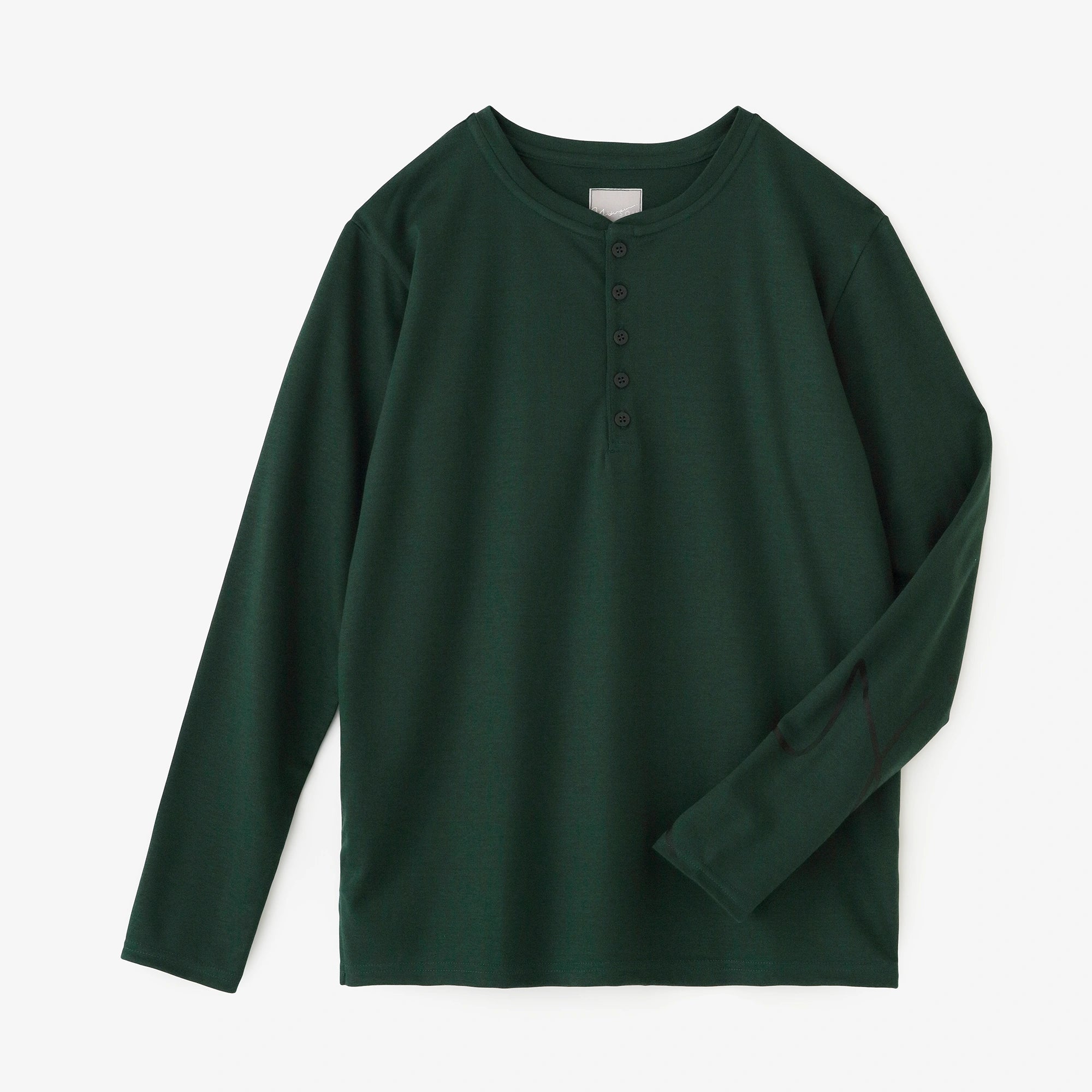 スムース編 ヘンリーネック 長袖Tシャツ／エバーグリーン