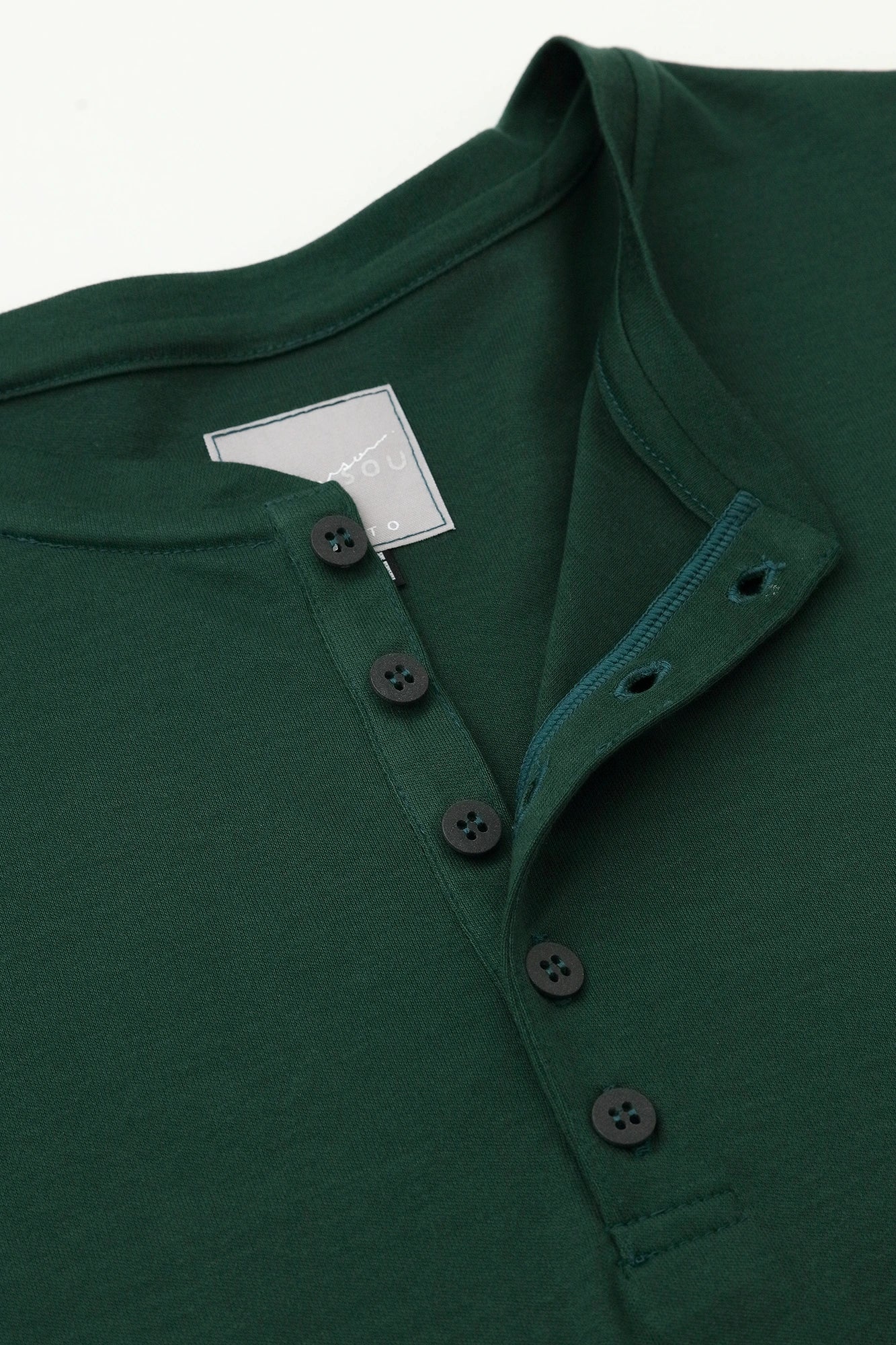 T-shirt à manches longues et col Henley lisse/Evergreen
