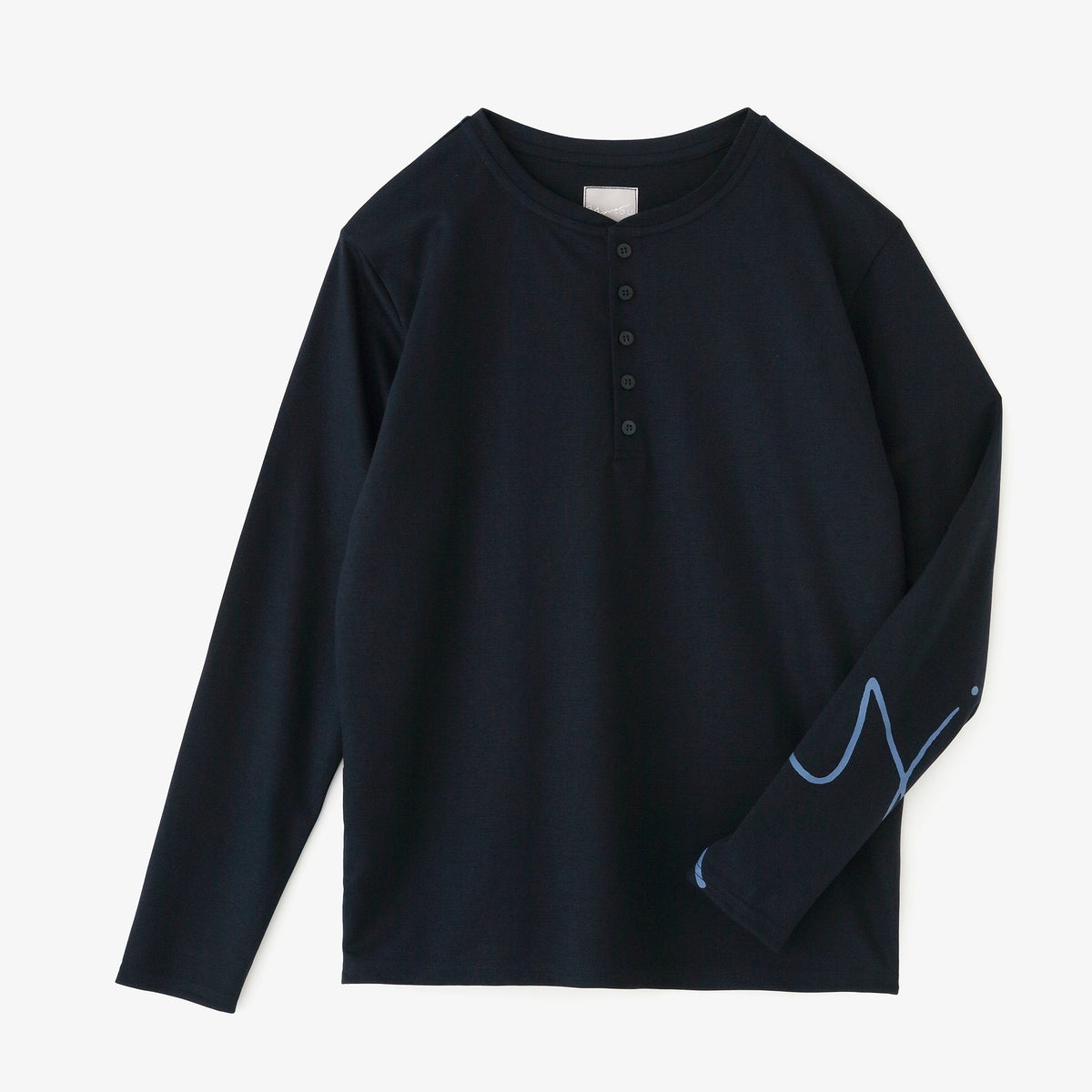 A.PRESSE ネイビー ヘンリーネック長袖カットソー スムース編 ヘンリーネック 長袖Tシャツ／ダークネイビー