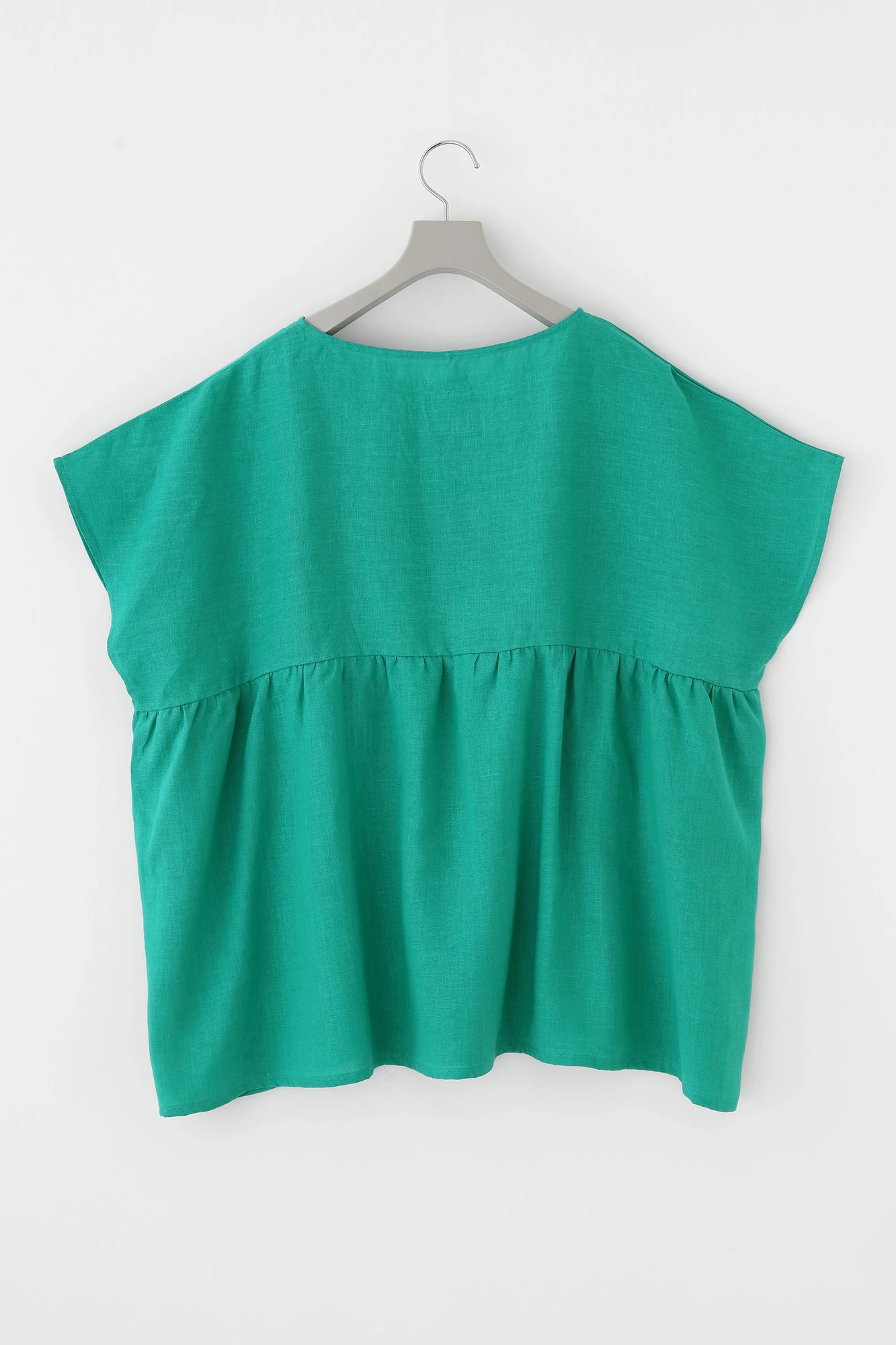 Linen Wrinkle Blouse／Emerald Green