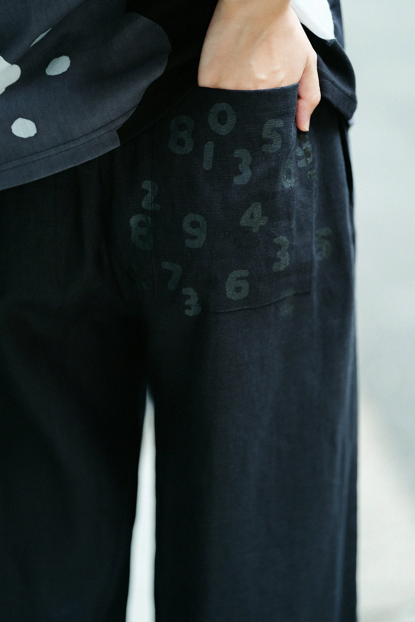 Leinen-Weitbein-Hose / Schwarz 