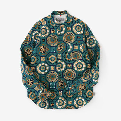 高島縮 20/20 スタンドカラーシャツ／華麗（かれい） 緑玉色（りょくぎょくいろ）