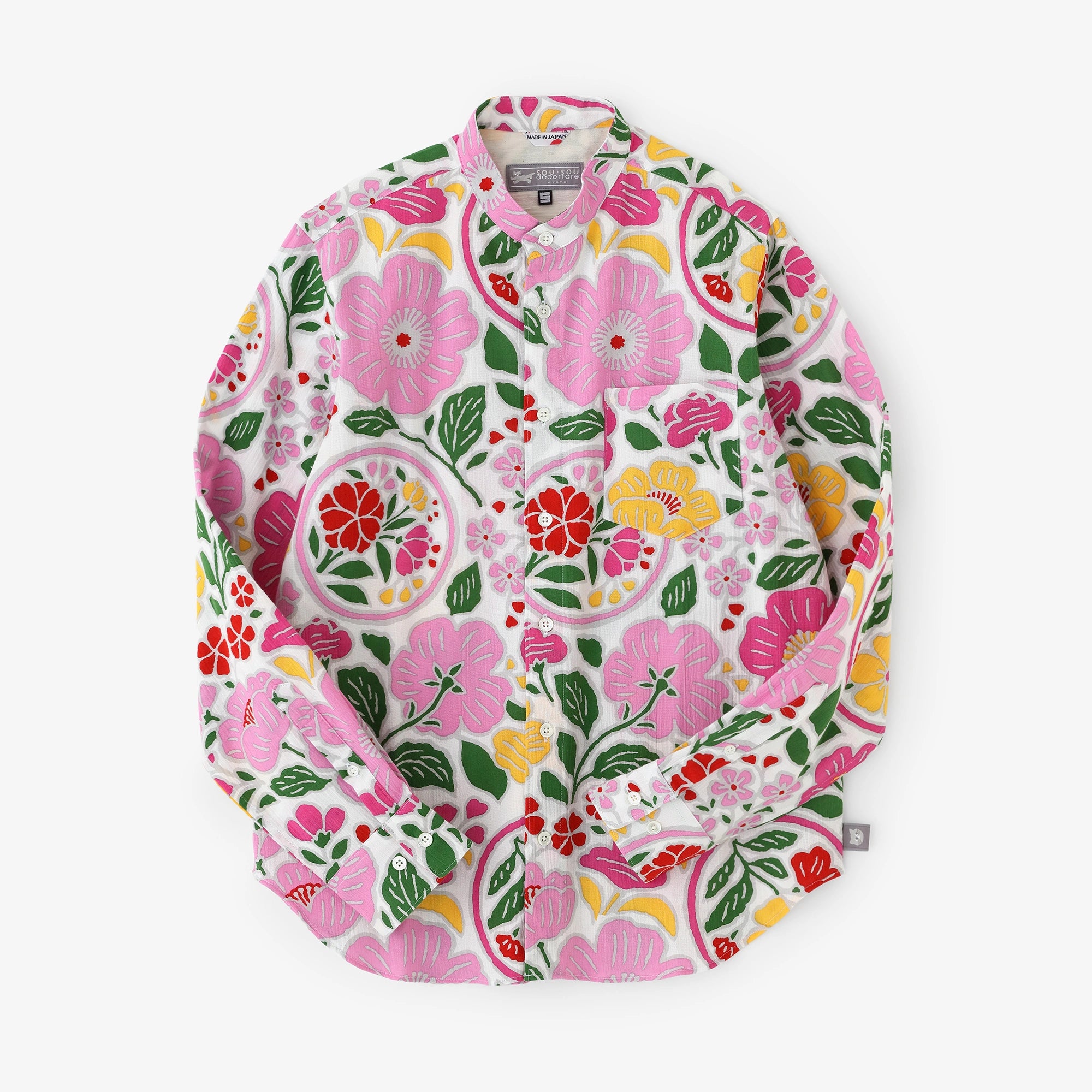 【3月10日頃発送予定】高島縮 20/20 スタンドカラーシャツ／桃山桜（ももやまざくら）