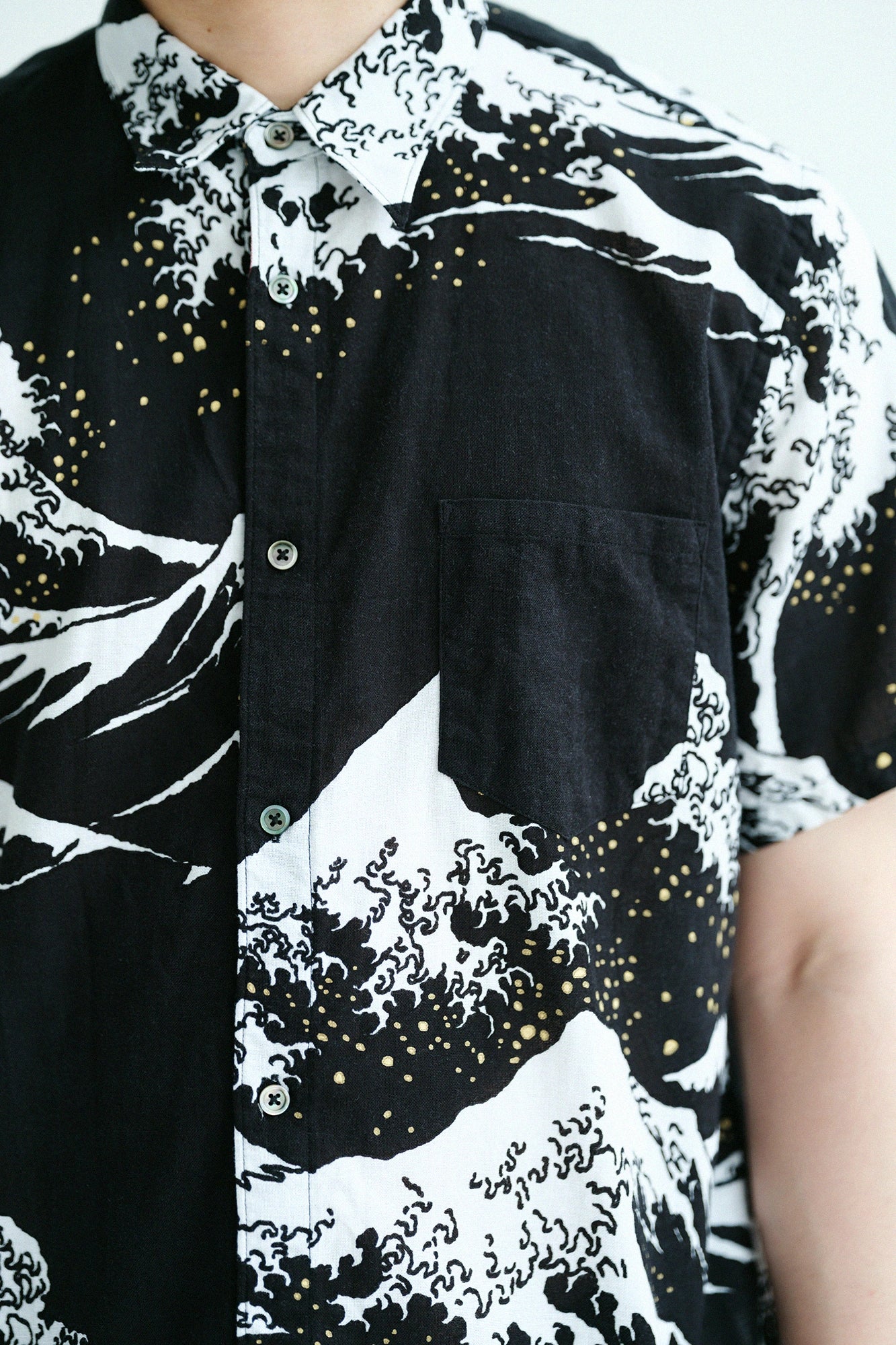 Isemomen Cotton Bun Short Sleeve Shirt／Hokusai The Great Wave off Kanagawa-Recreation Twilight