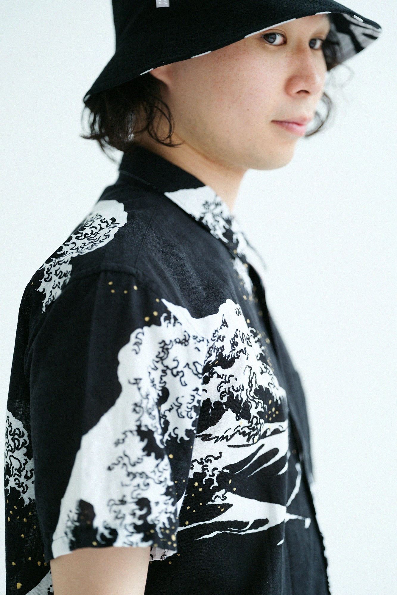 Isemomen Cotton Bun Short Sleeve Shirt／Hokusai The Great Wave off Kanagawa-Recreation Twilight