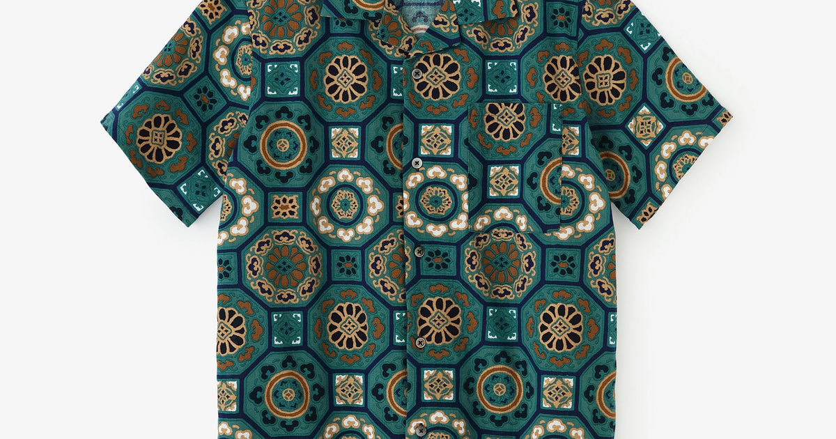Chizimi Cotton 20/20 Open Collar Shirt／Gorgeous Green Jade Color