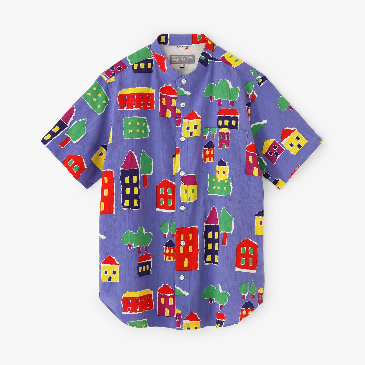〘新品/未使用〙prit 　スタンドネック半袖オーバーシャツ　日本製 6月30日頃発送予定】高島縮 20/20 スタンドカラー半袖シャツ／絵本のまち