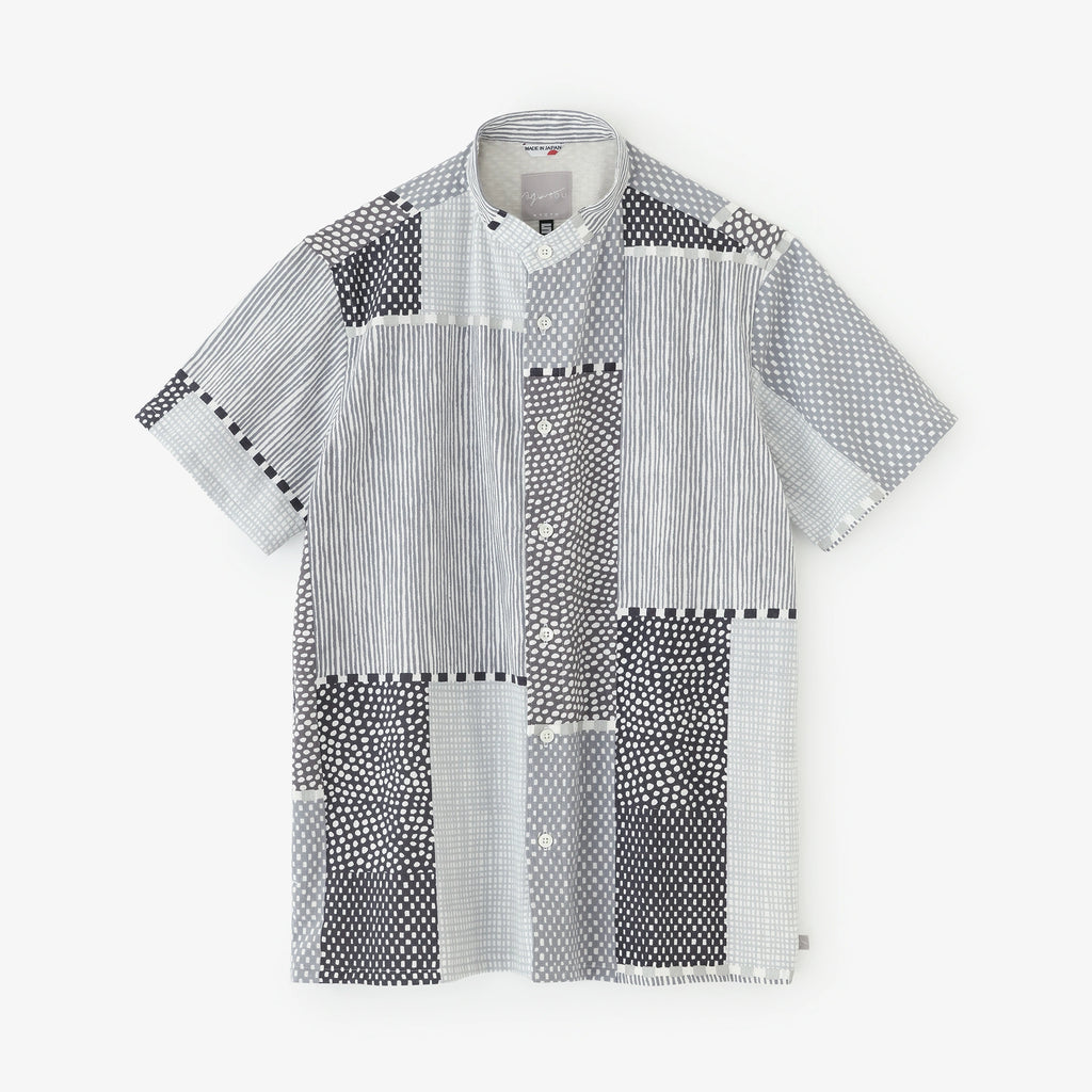 Chizimi Cotton 20/20 Stand Collar Short Sleeve Shirt SP 2.0／Lines and