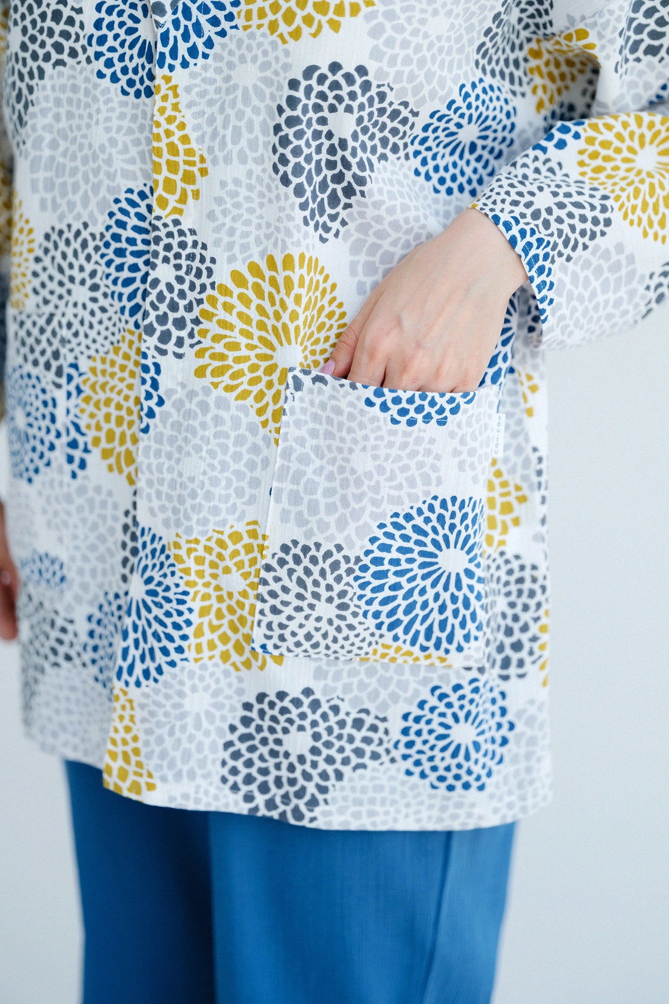 Chizimi Cotton 20/20 Naginata Loungewear／Chrysanthemum Yellow×Greyish Blue