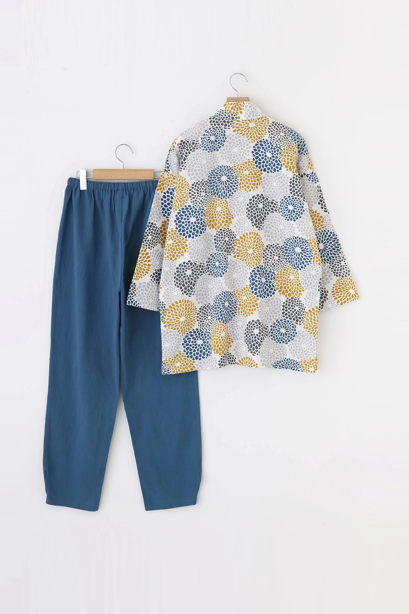 Chizimi Cotton 20/20 Naginata Loungewear／Chrysanthemum Yellow×Greyish Blue
