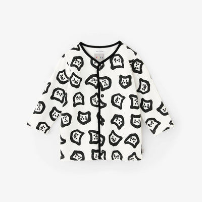 ●內抓毛 雙色袖外套／小貓處處 純白