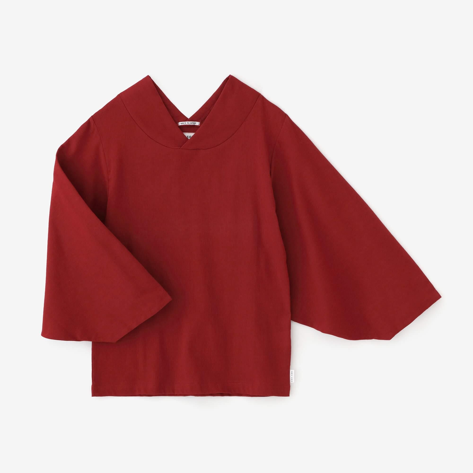 Chizimi Cotton 40/40 Kimono Collar Top / Dark Red