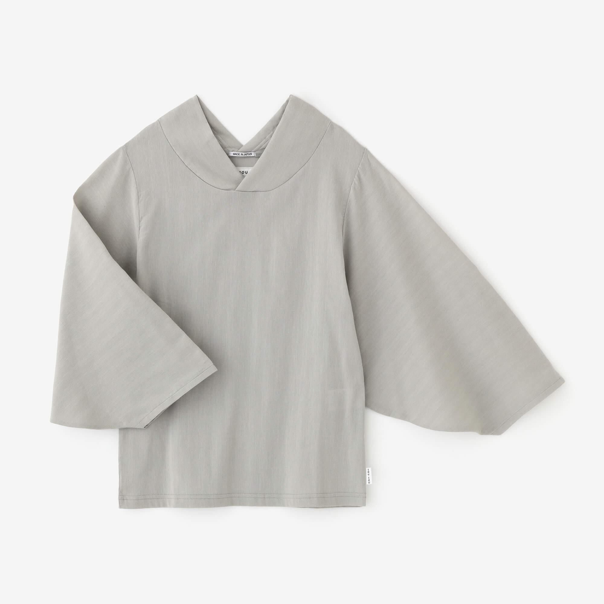 Chizimi Cotton 40/40 Kimono Collar Top / Silver Grey
