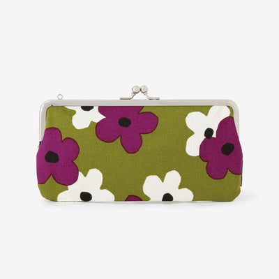No.12 Canvas Soft Gamaguchi Clasp Purse (Horizontal) / Layered-flowers Yellowish Green