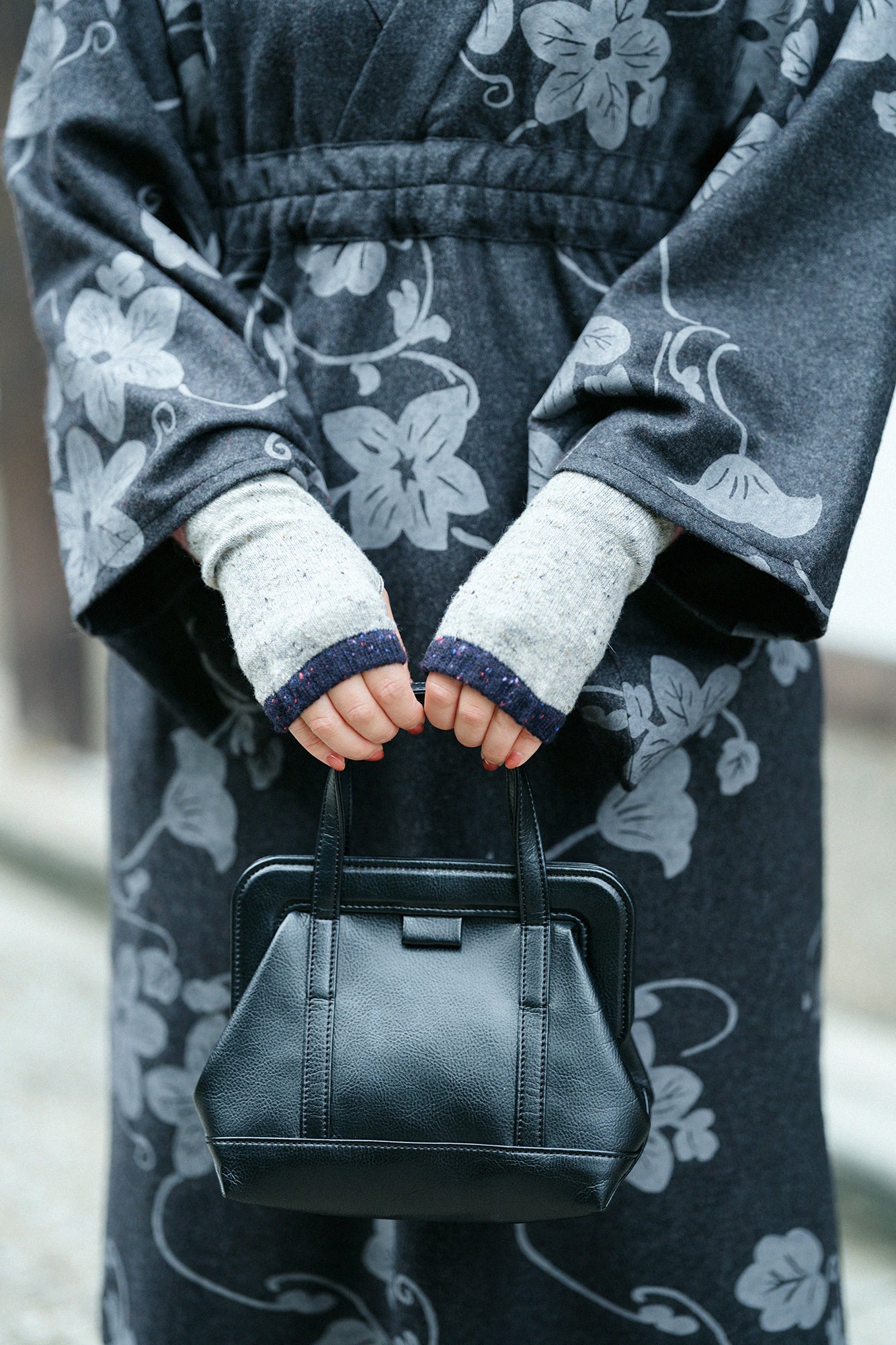 兔毛混紡 袖套（刺）/深藍色