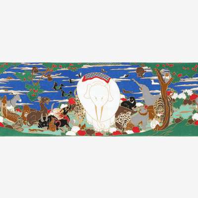 【40%OFF】B反生地セール＜伊勢木綿手ぬぐい＞／若冲（じゃくちゅう） 鳥獣花木図屏風（ちょうじゅうかぼくずびょうぶ） 写し（うつし）