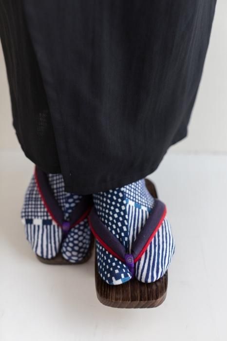 Stretchable Cotton Tabi Socks／Lines and Dots Seiwa ※Non-slip Sole