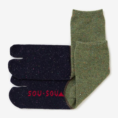Wool Tabi Socks (Mid-calf) Bi-color／Olive Green【Men・Women】
