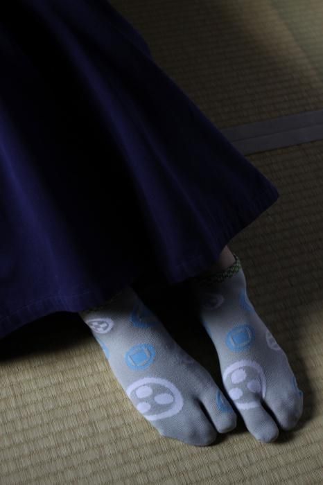 分趾襪（腳踝長度）／家紋與市松 銀色2 【男・女性用】