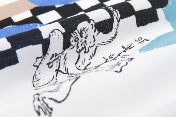 Isemomen Cotton Textile Handkerchief / Choju-giga Between Clouds