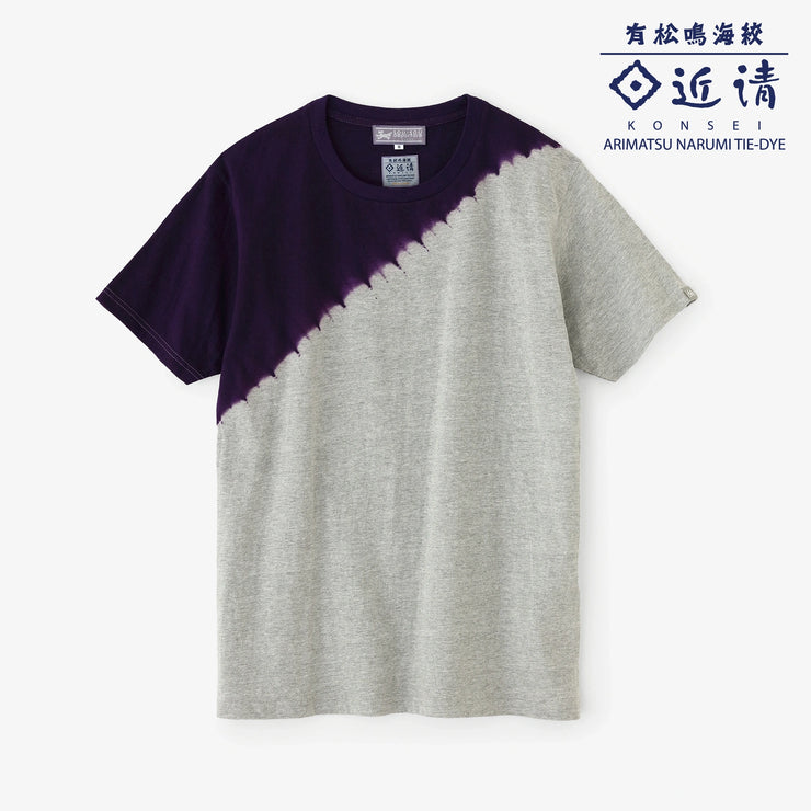 【6月30日頃発送予定】近清絞り 染め分け半袖Tシャツ[5.0]／メッセンジャー ヘザーグレー×パープル
