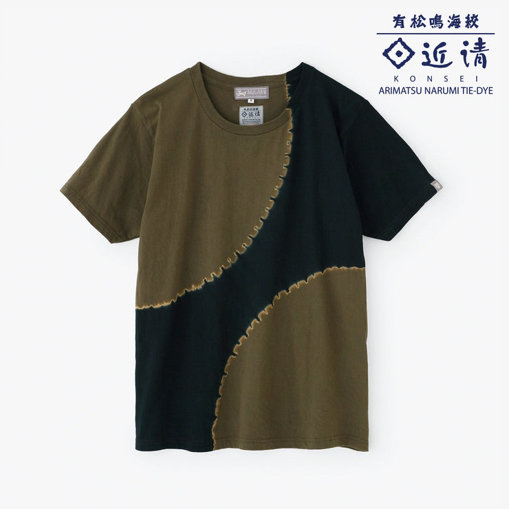 【6月30日頃発送予定】近清絞り 染め分け半袖Tシャツ[5.0]／プラネート アーミーグリーン×ブラック