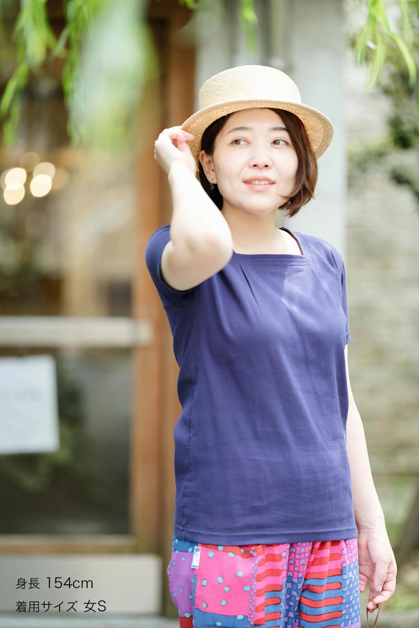 高島縮棉 40/40 方領上衣 短袖／藏藍色