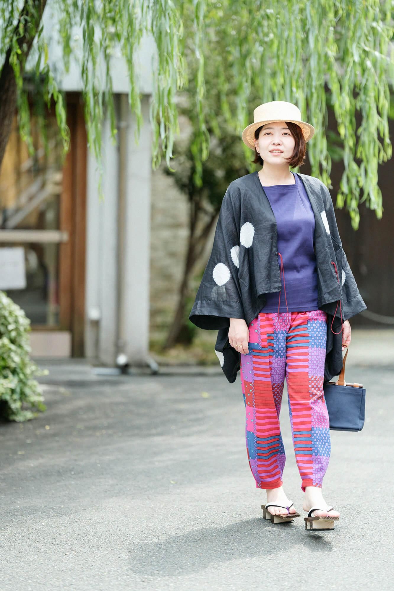 高島縮棉 40/40 方領上衣 短袖／藏藍色