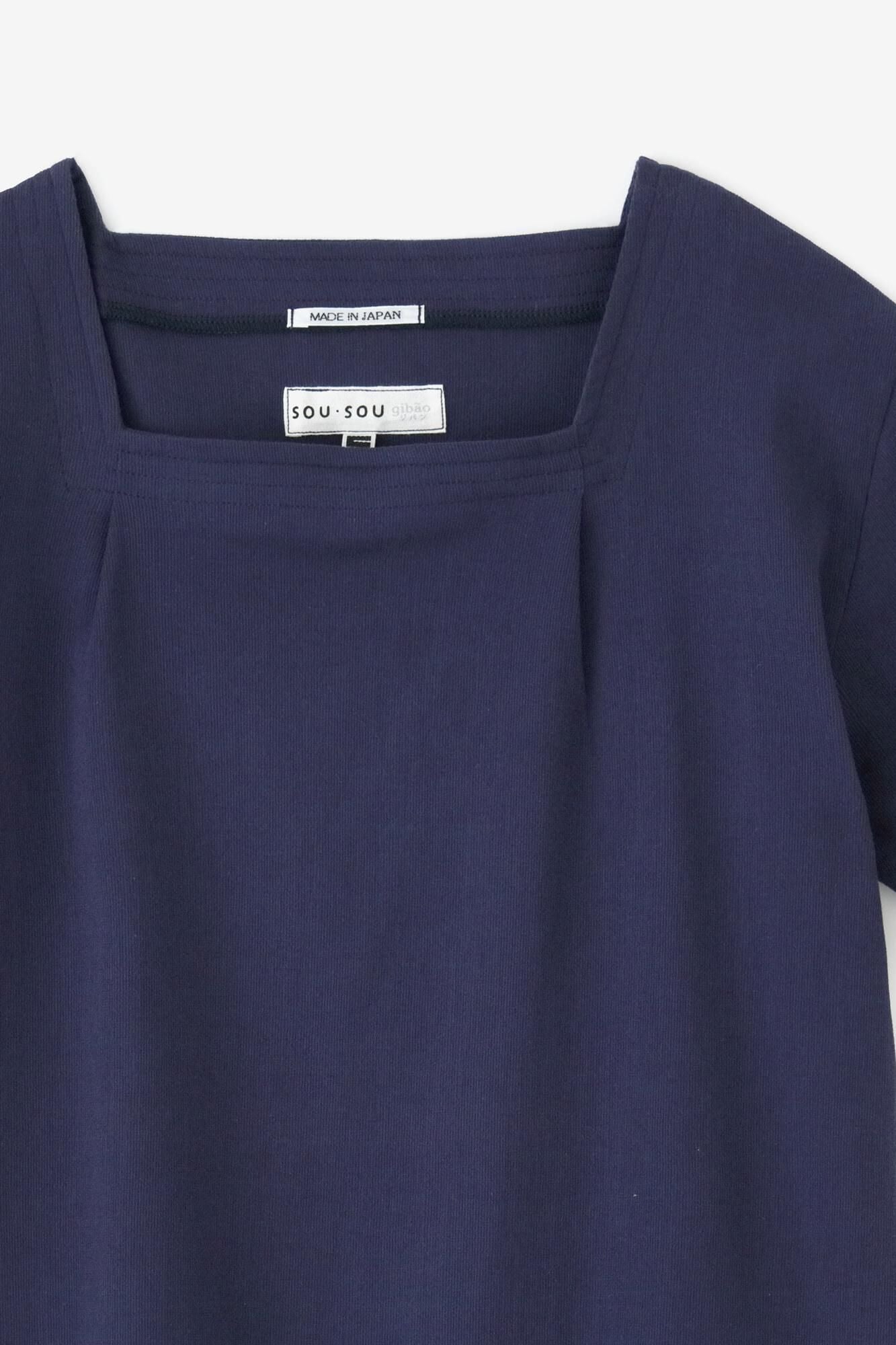 高島縮棉 40/40 方領上衣 短袖／藏藍色
