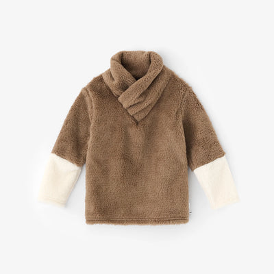 ●內抓毛 高領上衣 雙色袖／茶色×純白