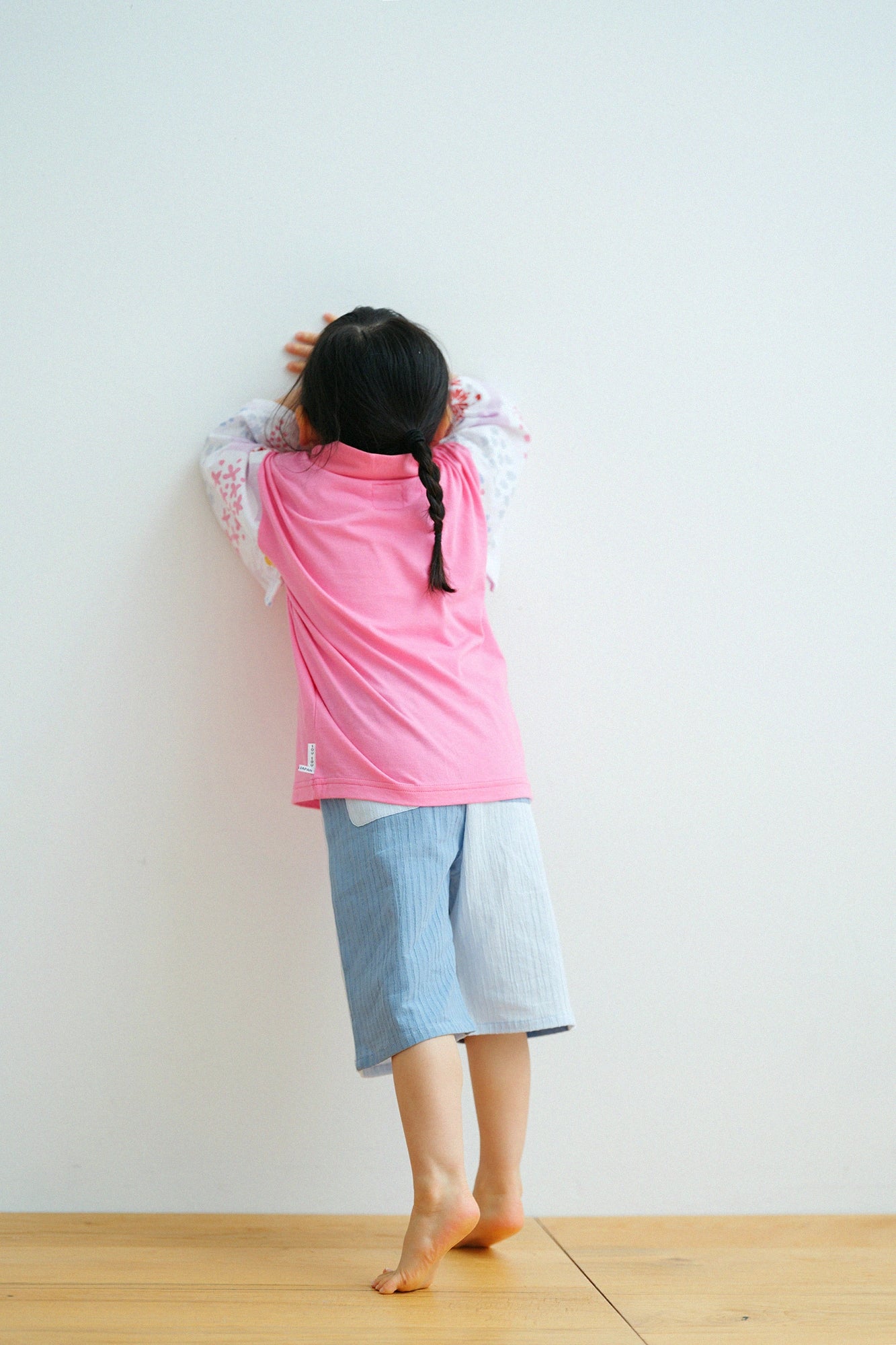 ●Kimono Sleeve Fubi Shirt／Peach Color×Chrysanthemum Pattern   Peach Color