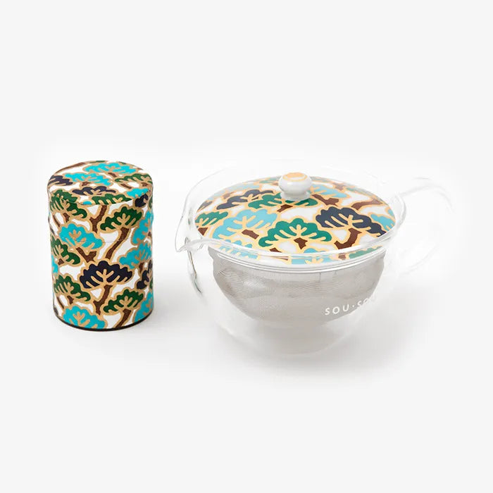 耐熱ガラス急須＆茶缶セット／松は松らしく