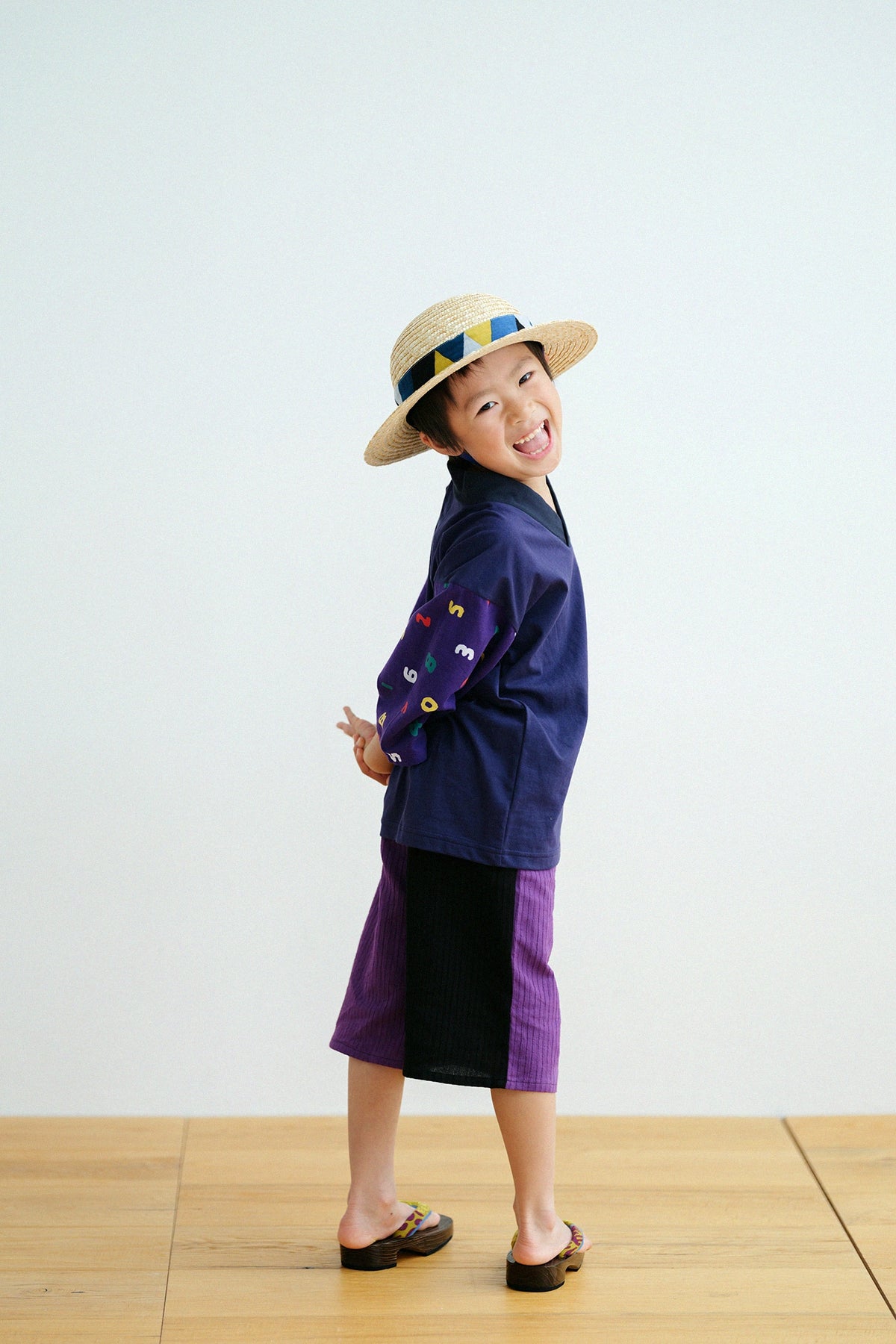 ●Chizimi Cotton 40/20 Akiha Knee Length Monpe Pants Bi-color／Black×Purple